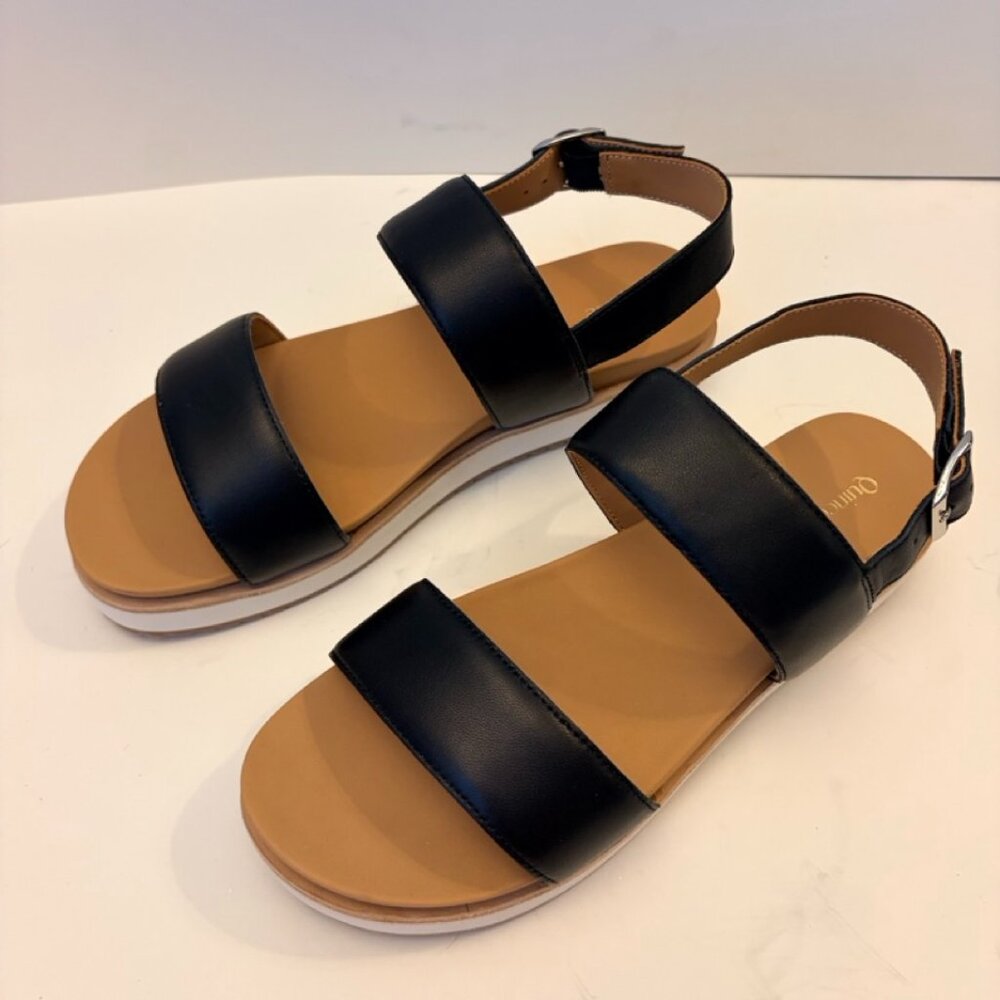 NWT Quince Women Italian Leather Platform Sandal Black Shoes 7 - Picture 3 of 10